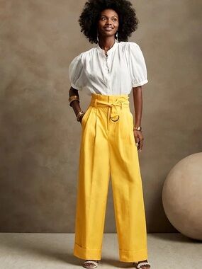 Banana Republic Wide-Leg Paperbag Pants - Yellow - Size 10 - NWT ✨